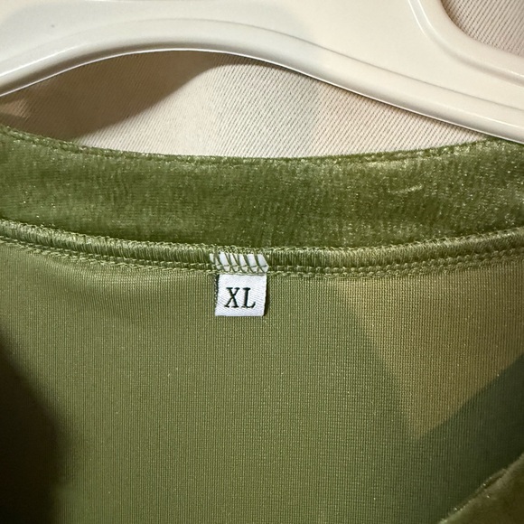 Olive Green Velvet Ruffle Hem Women's Top - Picture 3 of 3